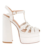 White Faux Leather Platform Sandal Heels - Unique Vintage - Womens, SHOES, HEELS