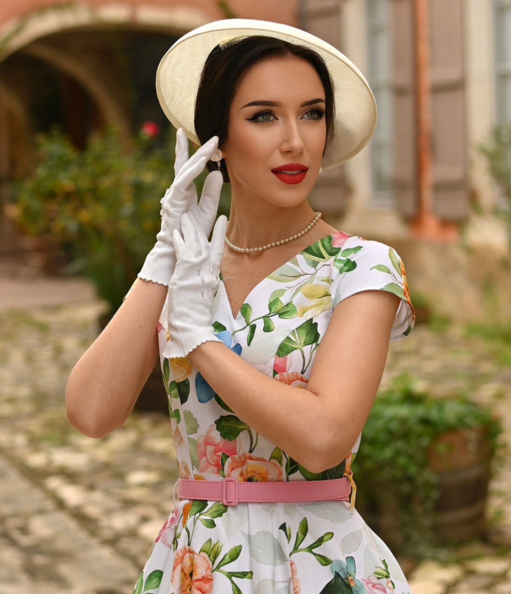 White Floral Lottie Swing Dress - Unique Vintage - Womens, DRESSES, SWING