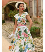 White Floral Lottie Swing Dress - Unique Vintage - Womens, DRESSES, SWING