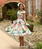 White Floral Lottie Swing Dress - Unique Vintage - Womens, DRESSES, SWING