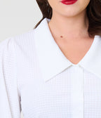 White Gingham 1940s Collared Blouse - Unique Vintage - Womens, TOPS, SHIRTS