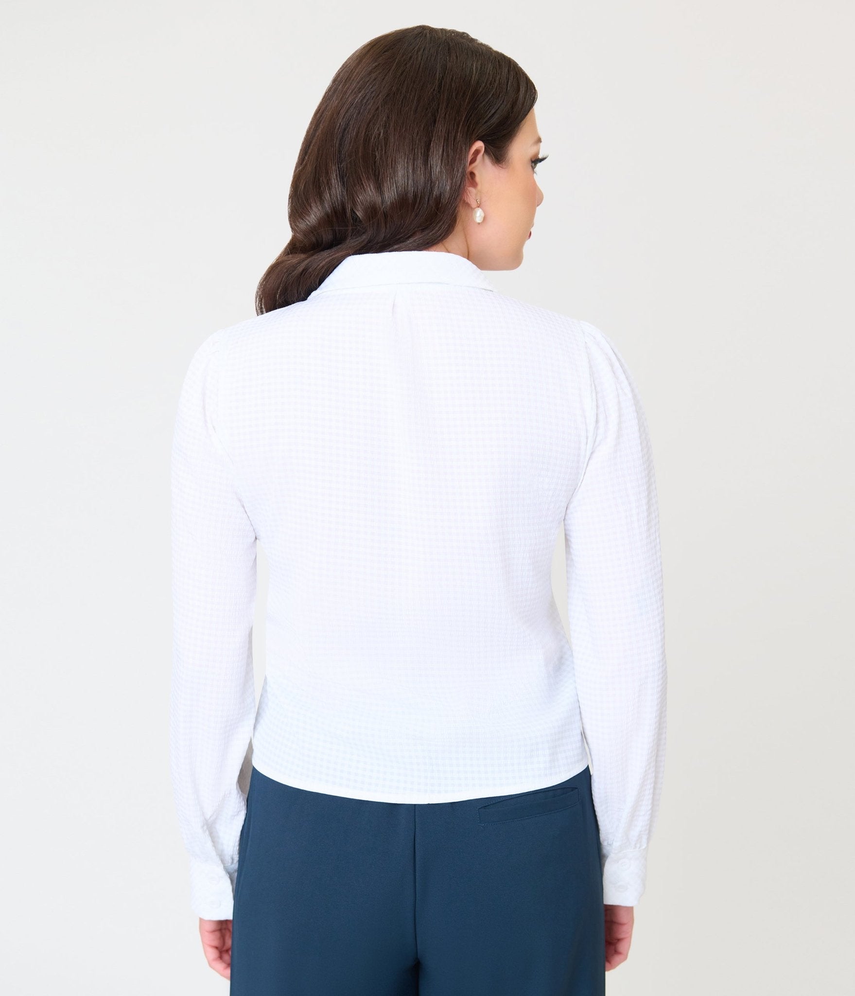 White Gingham 1940s Collared Blouse - Unique Vintage - Womens, TOPS, SHIRTS