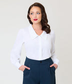 White Gingham 1940s Collared Blouse - Unique Vintage - Womens, TOPS, SHIRTS