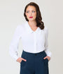 White Gingham 1940s Collared Blouse