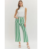 White & Green Striped Wide Leg Pants - Unique Vintage - Womens, BOTTOMS, PANTS