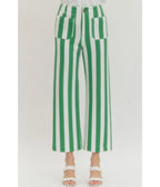 White & Green Striped Wide Leg Pants - Unique Vintage - Womens, BOTTOMS, PANTS