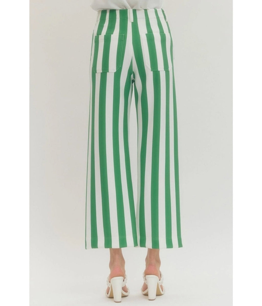 White & Green Striped Wide Leg Pants - Unique Vintage - Womens, BOTTOMS, PANTS