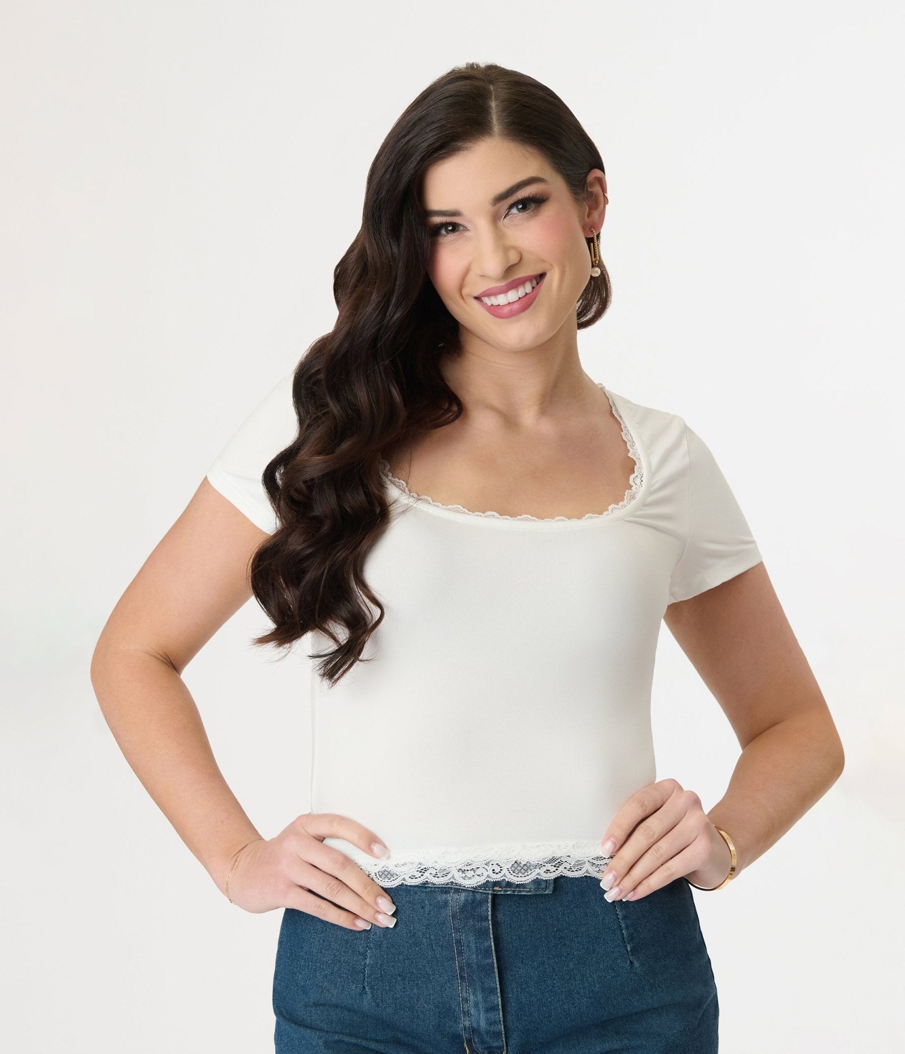 White Lace Crop Top - Unique Vintage - Womens, TOPS, SHIRTS