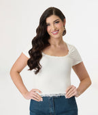 White Lace Crop Top - Unique Vintage - Womens, TOPS, SHIRTS