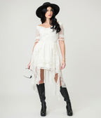 White Lace Steampunk Mini Dress - Unique Vintage - Womens, DRESSES, MIDI