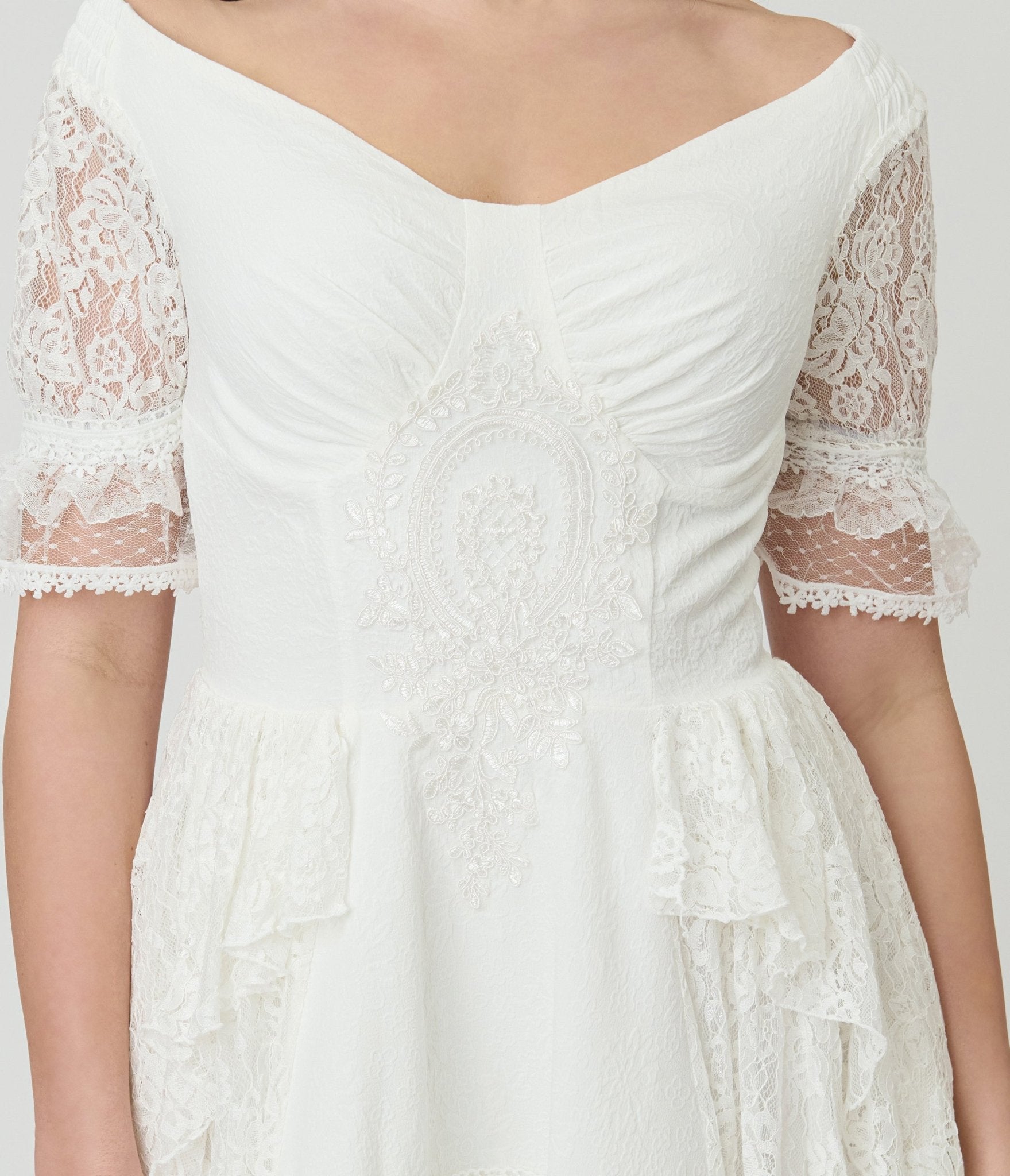 White Lace Steampunk Mini Dress - Unique Vintage - Womens, DRESSES, MIDI