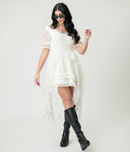 White Lace Steampunk Mini Dress - Unique Vintage - Womens, DRESSES, MIDI