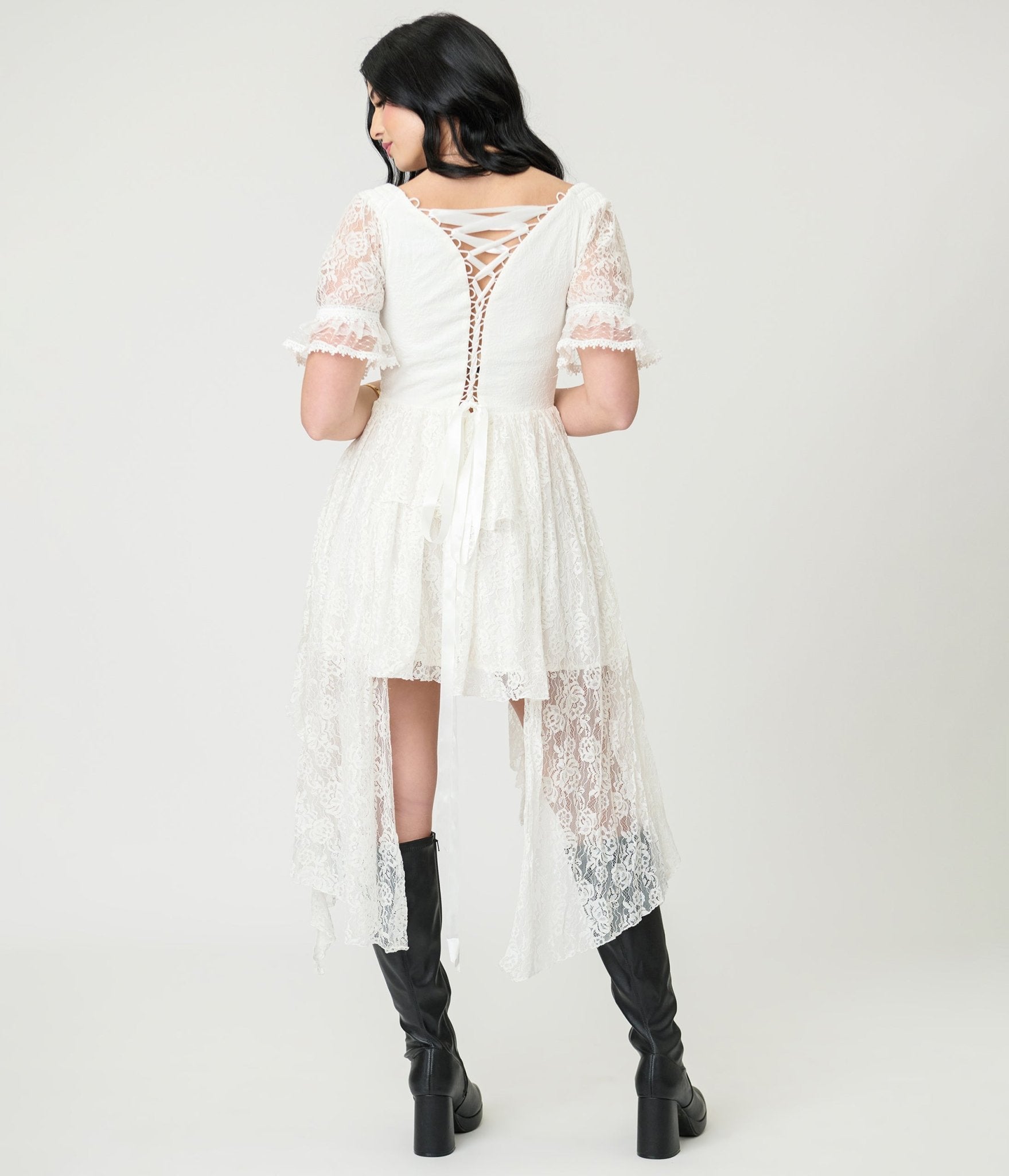 White Lace Steampunk Mini Dress - Unique Vintage - Womens, DRESSES, MIDI