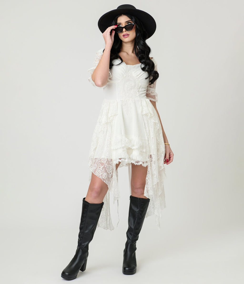 White Lace Steampunk Mini Dress Unique Vintage White Lace Steampunk Mini Dress Unique Vintage