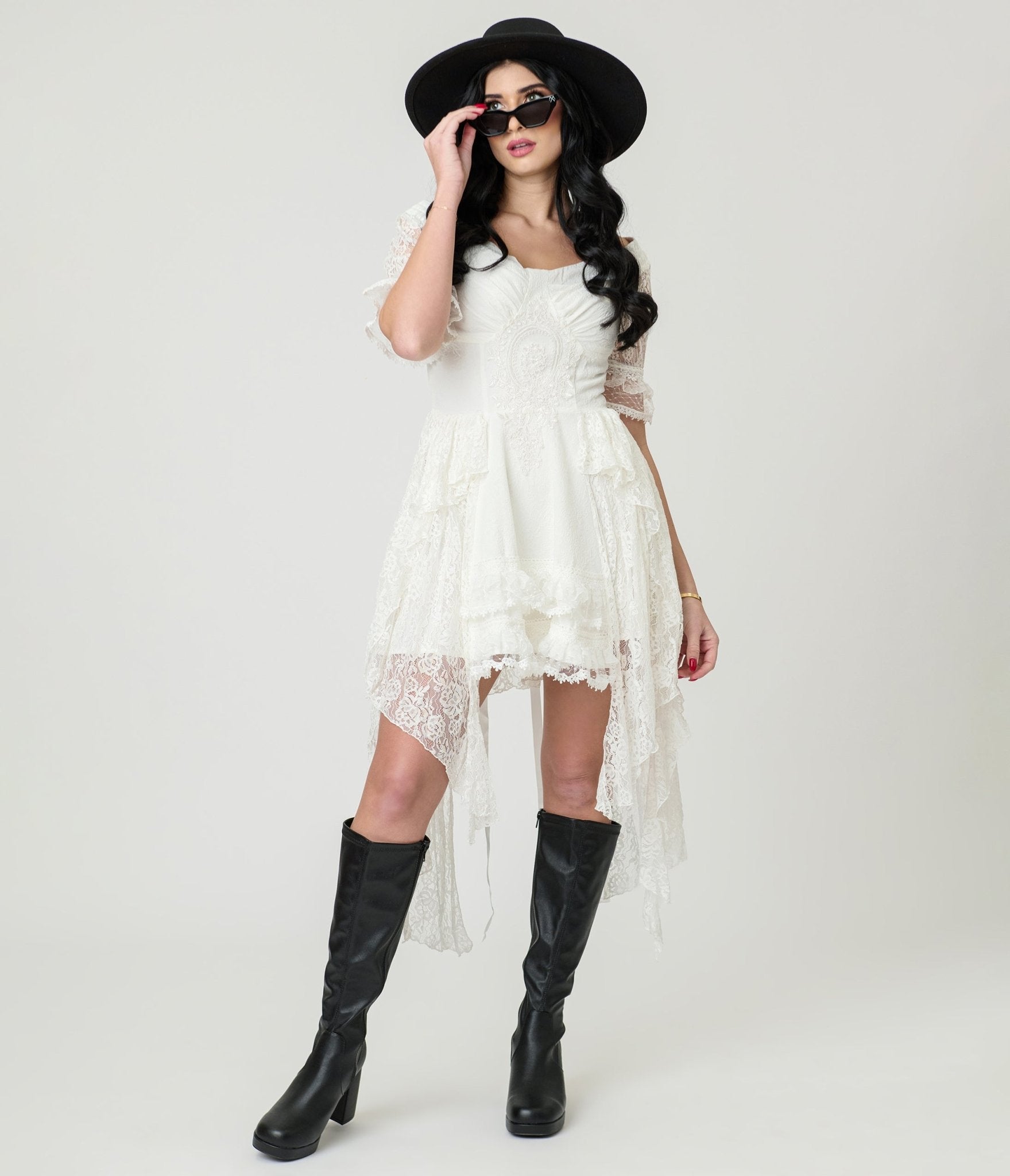 White Lace Steampunk Mini Dress - Unique Vintage - Womens, DRESSES, MIDI