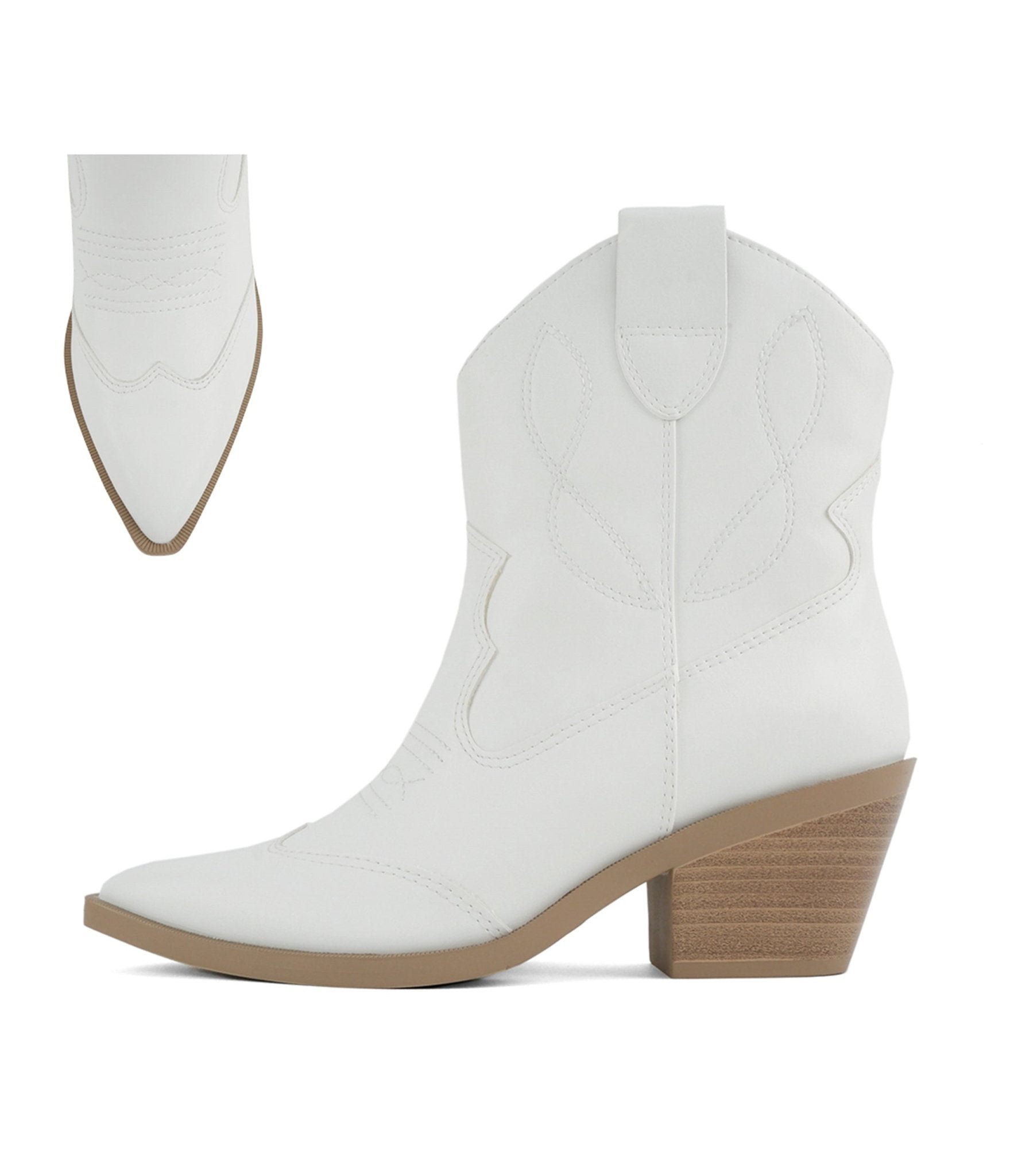 White Leatherette Cowboy Ankle Boot - Unique Vintage - Womens, SHOES, BOOTS