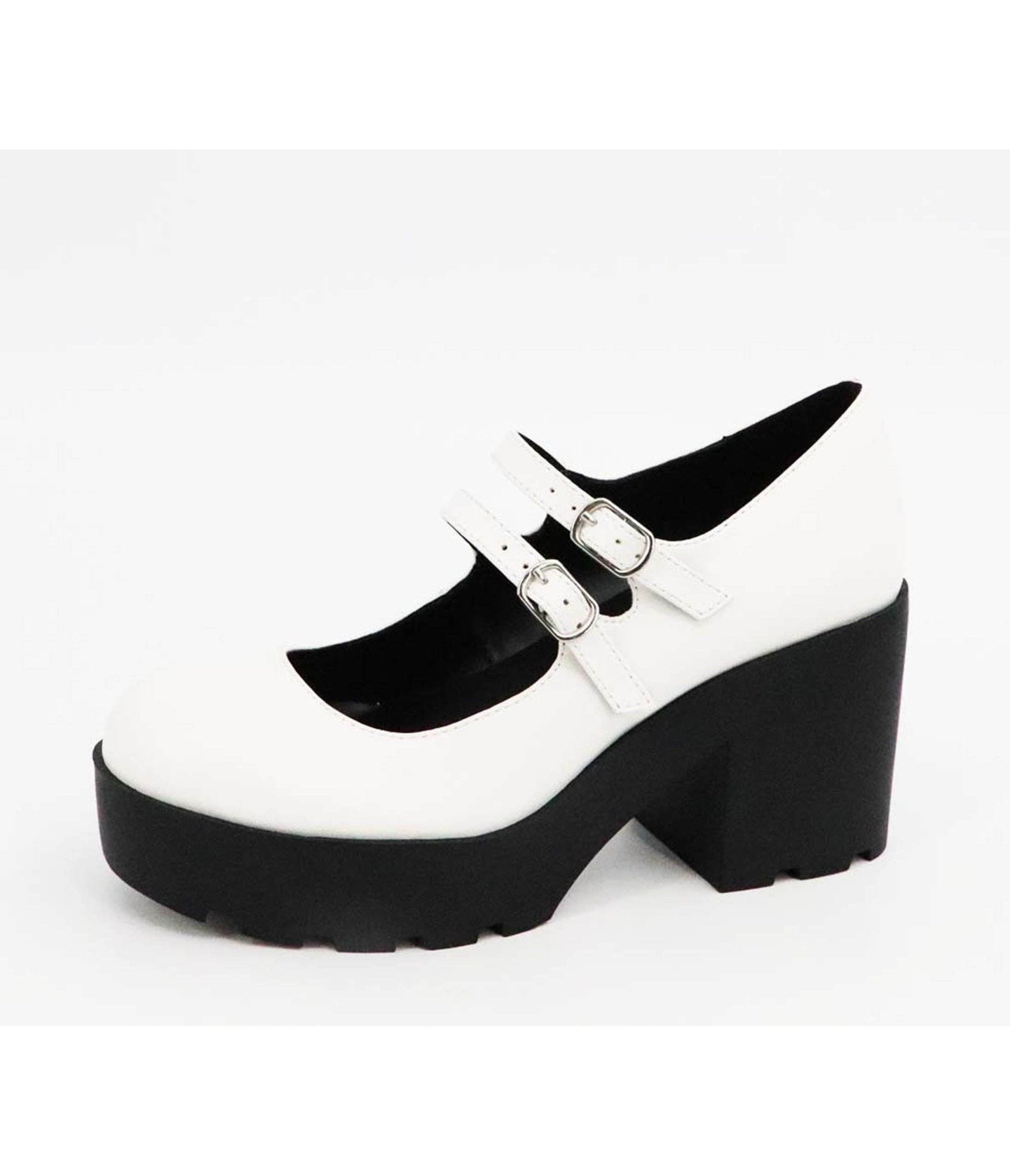 White Leatherette Mary Jane Platform Loafers - Unique Vintage - Womens, SHOES, HEELS
