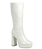 White Patent Leatherette Platform Boots - Unique Vintage - Womens, SHOES, BOOTS