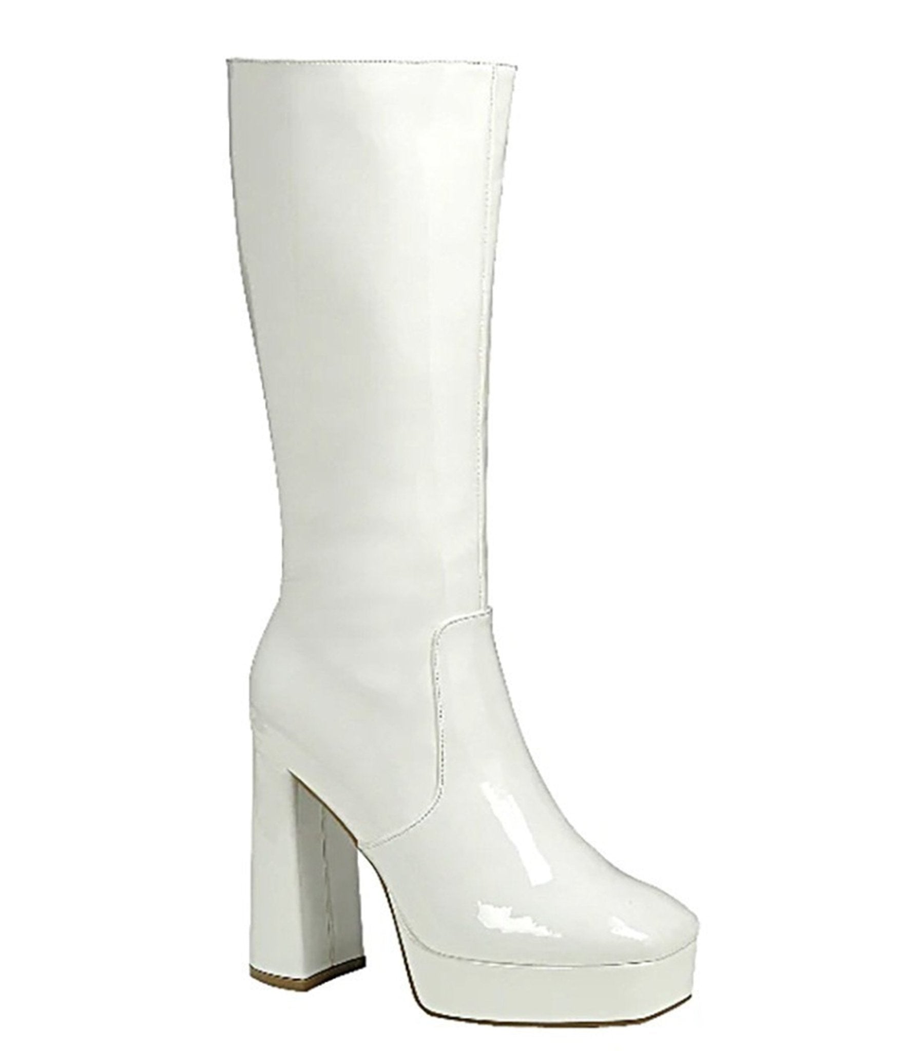 White Patent Leatherette Platform Boots - Unique Vintage - Womens, SHOES, BOOTS