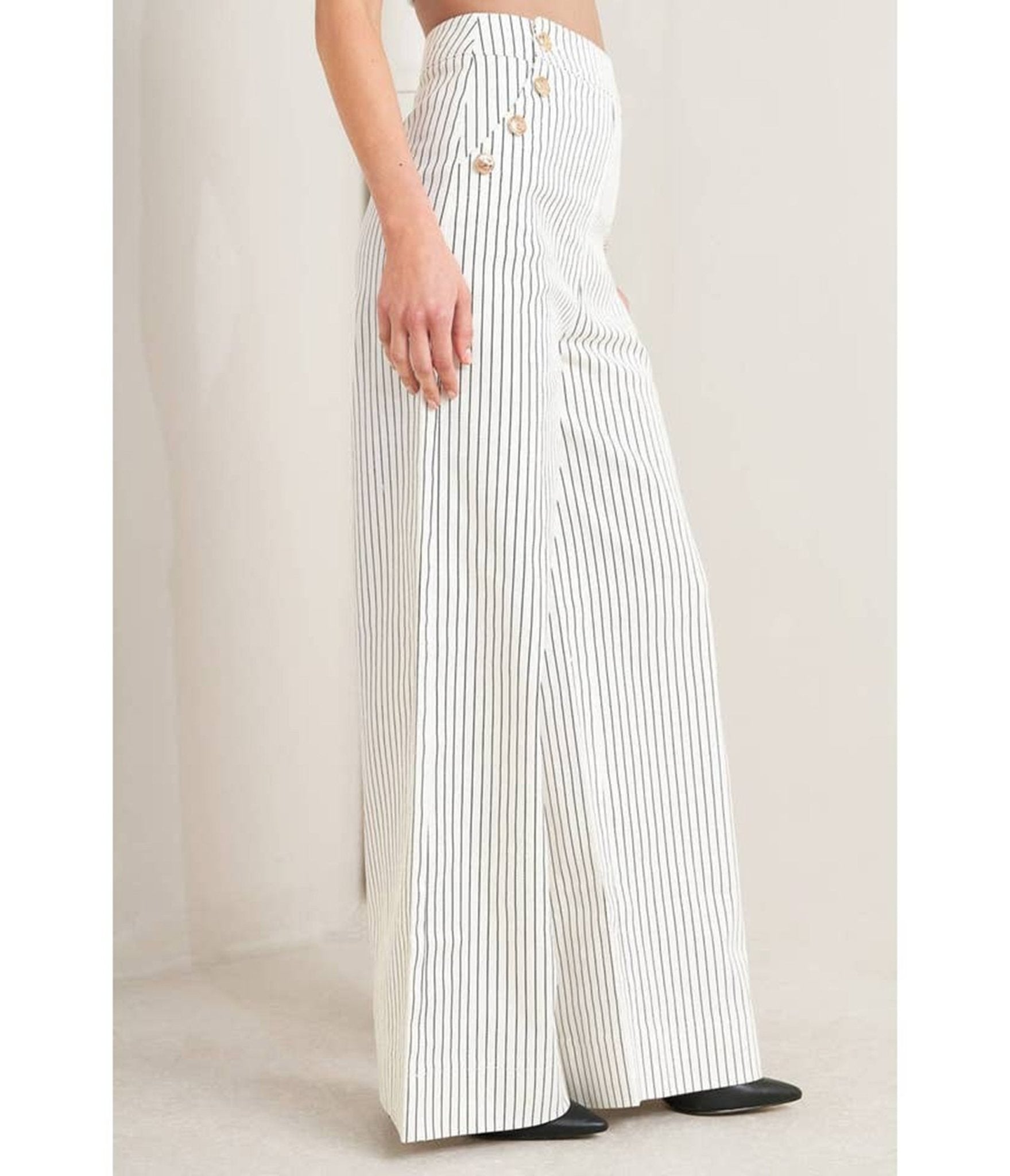 White Pin Stripe Woven Pants - Unique Vintage - Womens, BOTTOMS, PANTS