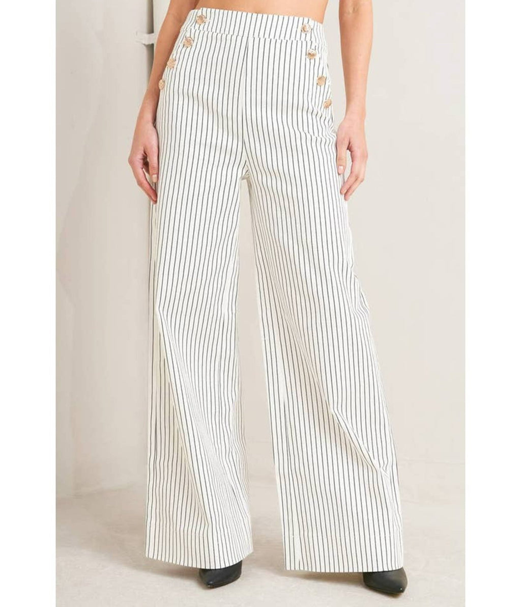 White Pin Stripe Woven Pants - Unique Vintage - Womens, BOTTOMS, PANTS