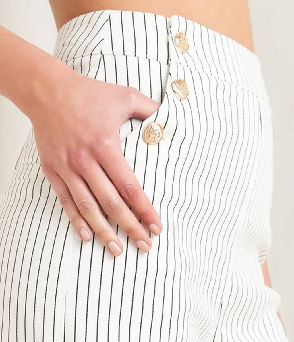 White Pin Stripe Woven Pants - Unique Vintage - Womens, BOTTOMS, PANTS