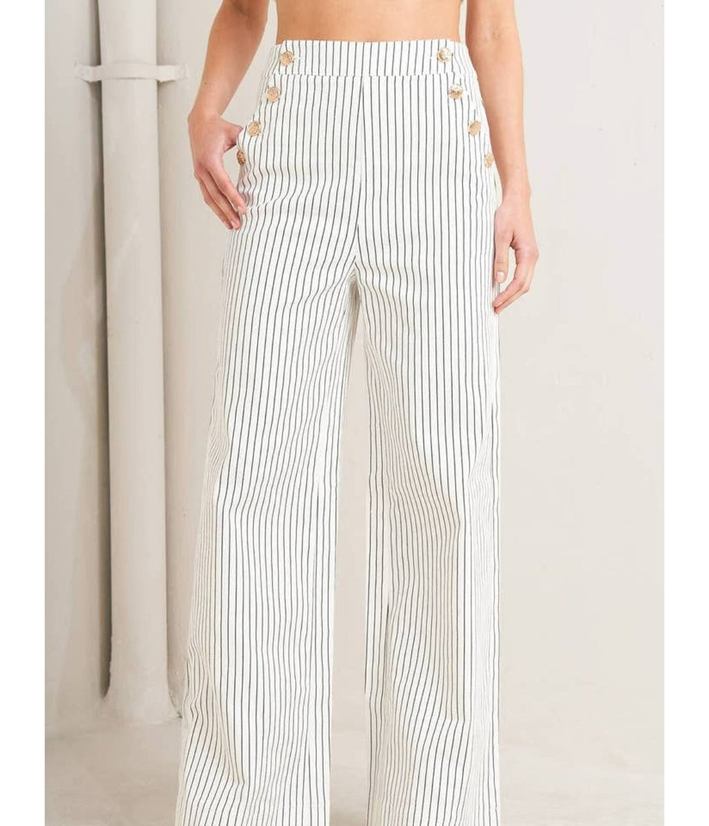 White Pin Stripe Woven Pants - Unique Vintage - Womens, BOTTOMS, PANTS