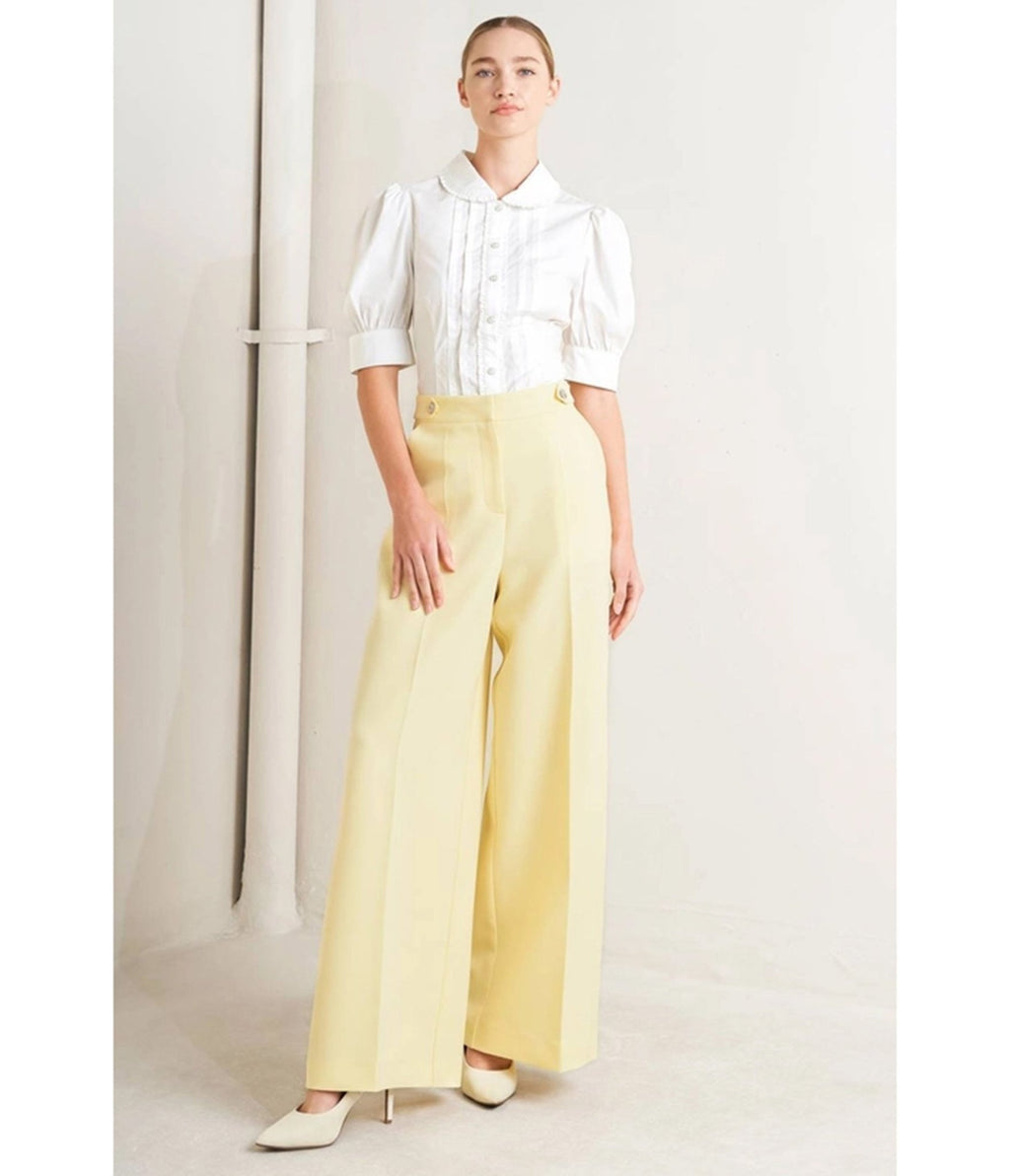 White Pleated Puff Sleeve Blouse - Unique Vintage - Womens, TOPS, WOVEN TOPS