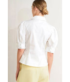 White Pleated Puff Sleeve Blouse - Unique Vintage - Womens, TOPS, WOVEN TOPS
