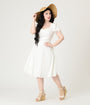 White Puff Sleeve Tea Length Dress