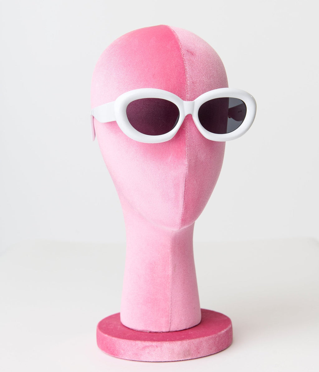 White Puffy Sunglasses - Unique Vintage - Womens, ACCESSORIES, SUNGLASSES