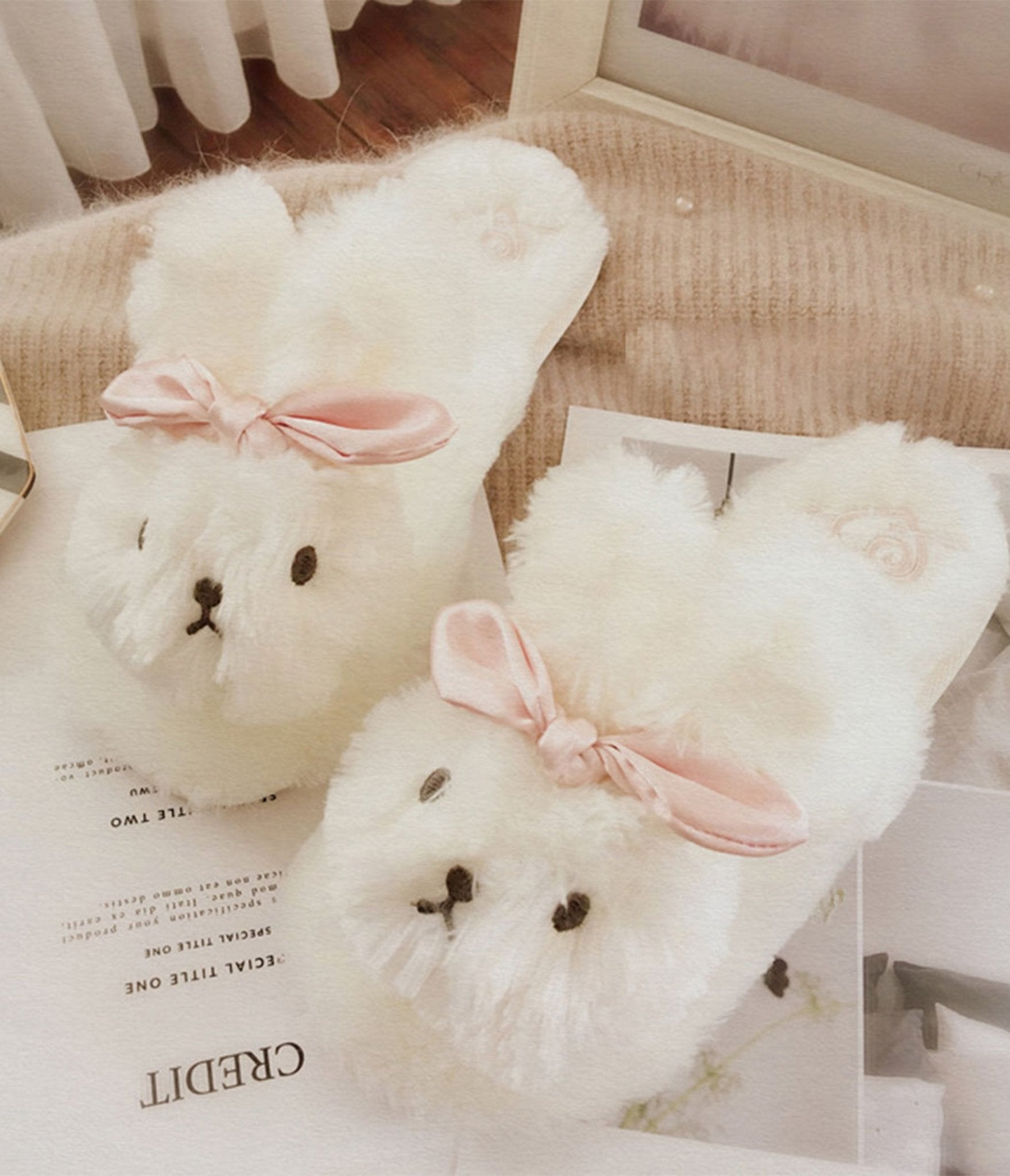 White Rabbit Cotton Slippers - Unique Vintage - Womens, SHOES, FLATS