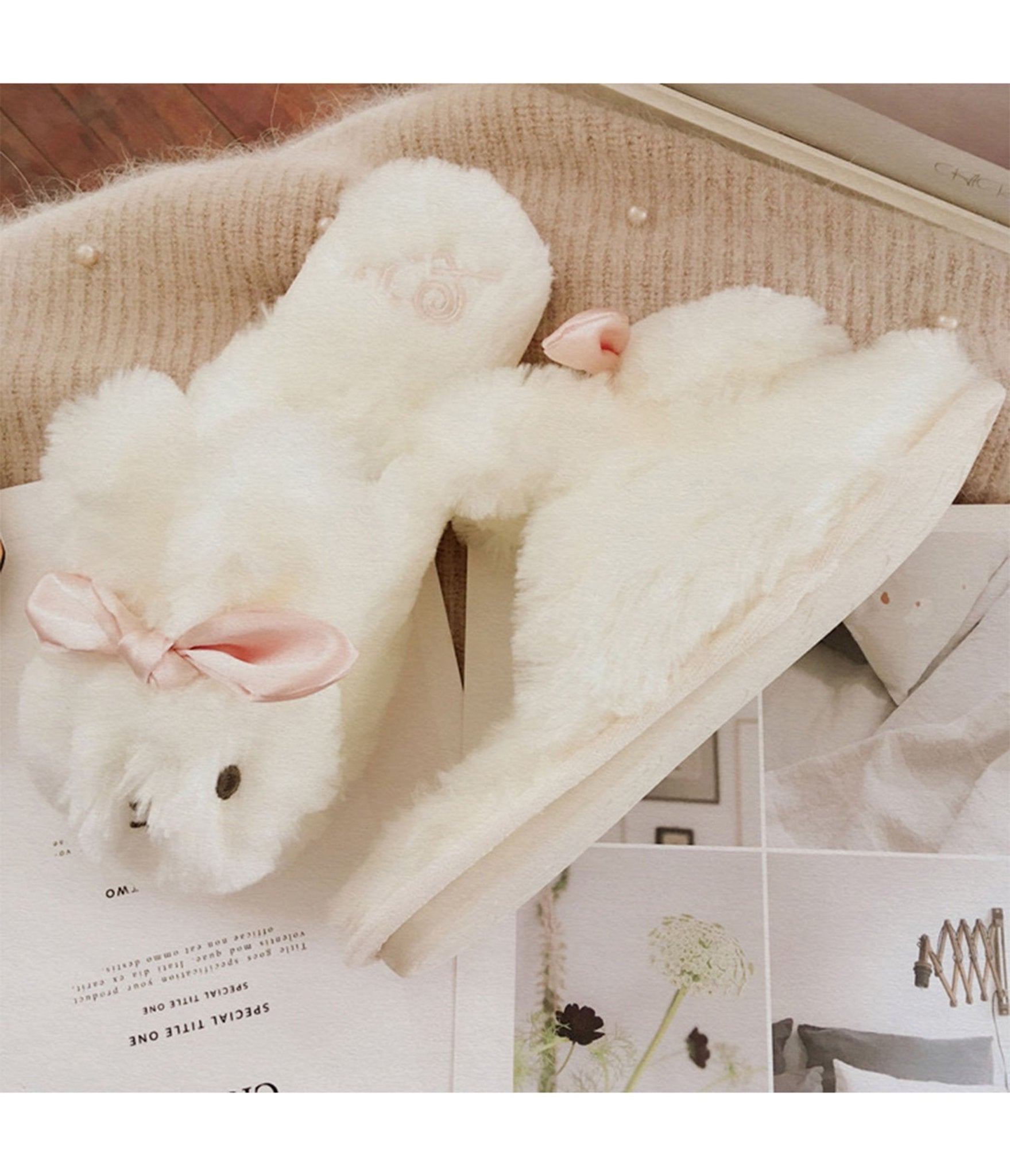 White Rabbit Cotton Slippers - Unique Vintage - Womens, SHOES, FLATS