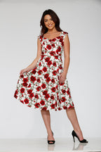 White & Red Rose Swing Dress - Unique Vintage - Womens, DRESSES, SWING