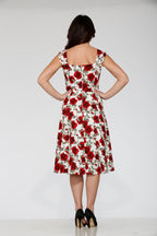 White & Red Rose Swing Dress - Unique Vintage - Womens, DRESSES, SWING