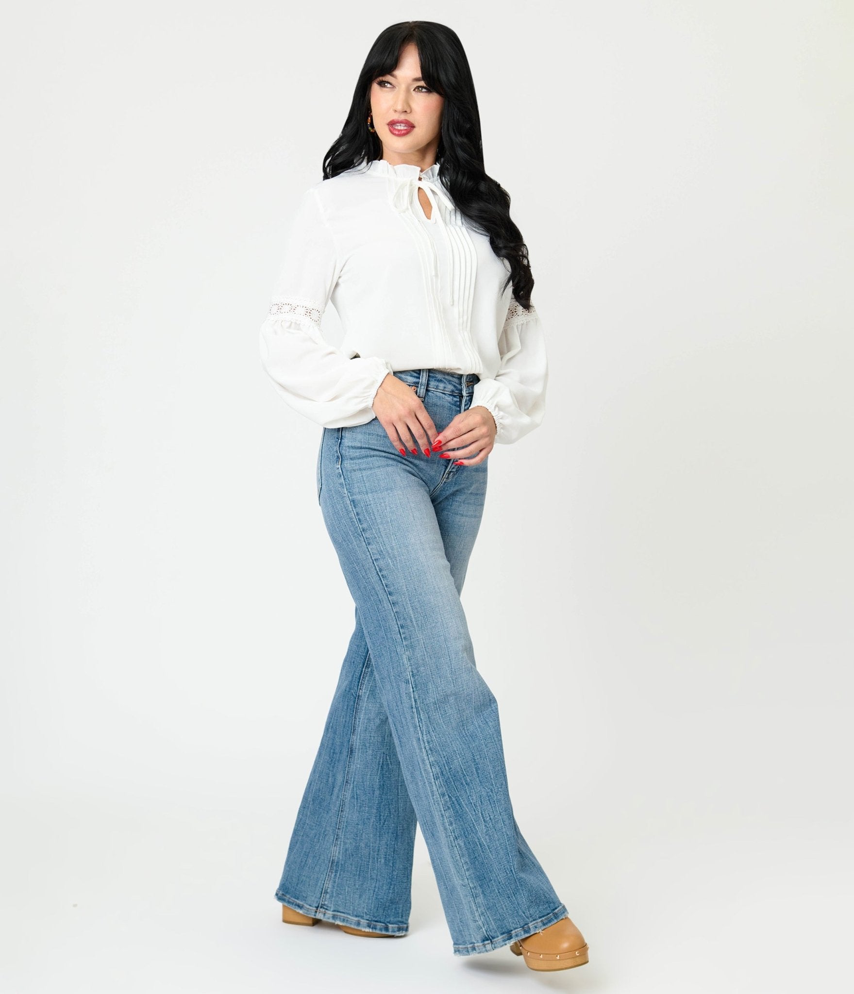 White Ruffle Collar Blouse - Unique Vintage - Womens, TOPS, WOVEN TOPS