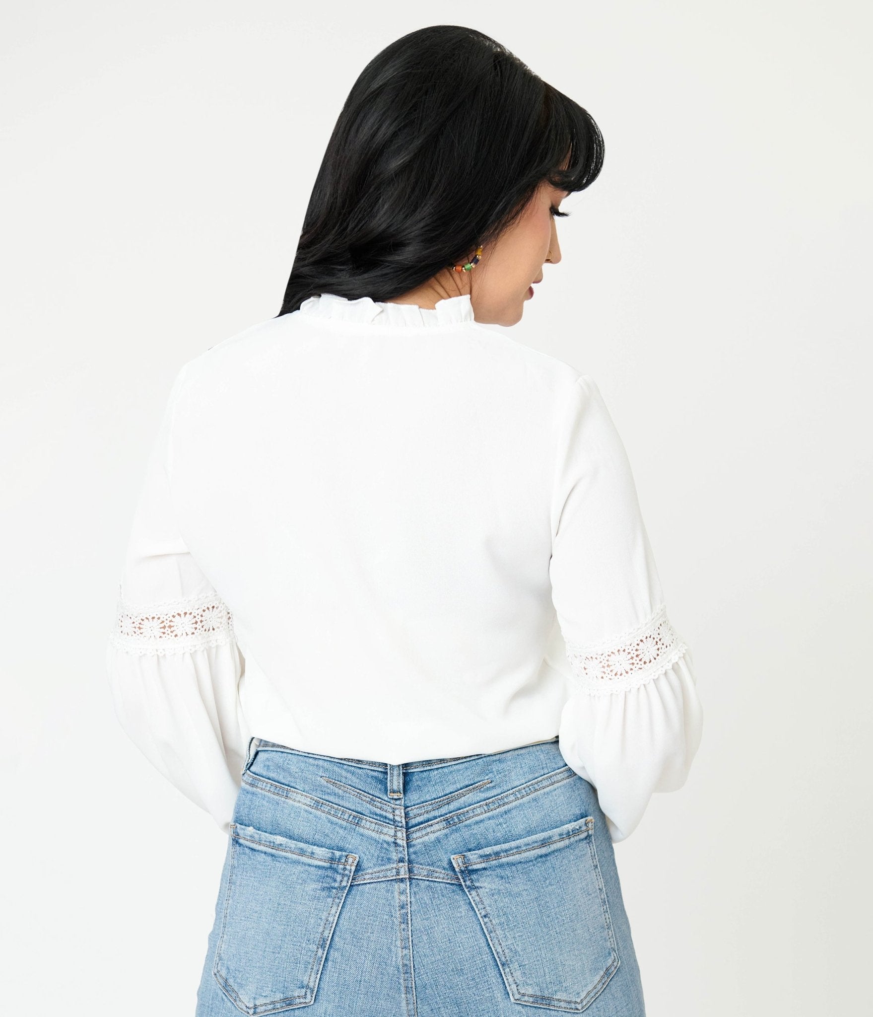 White Ruffle Collar Blouse - Unique Vintage - Womens, TOPS, WOVEN TOPS