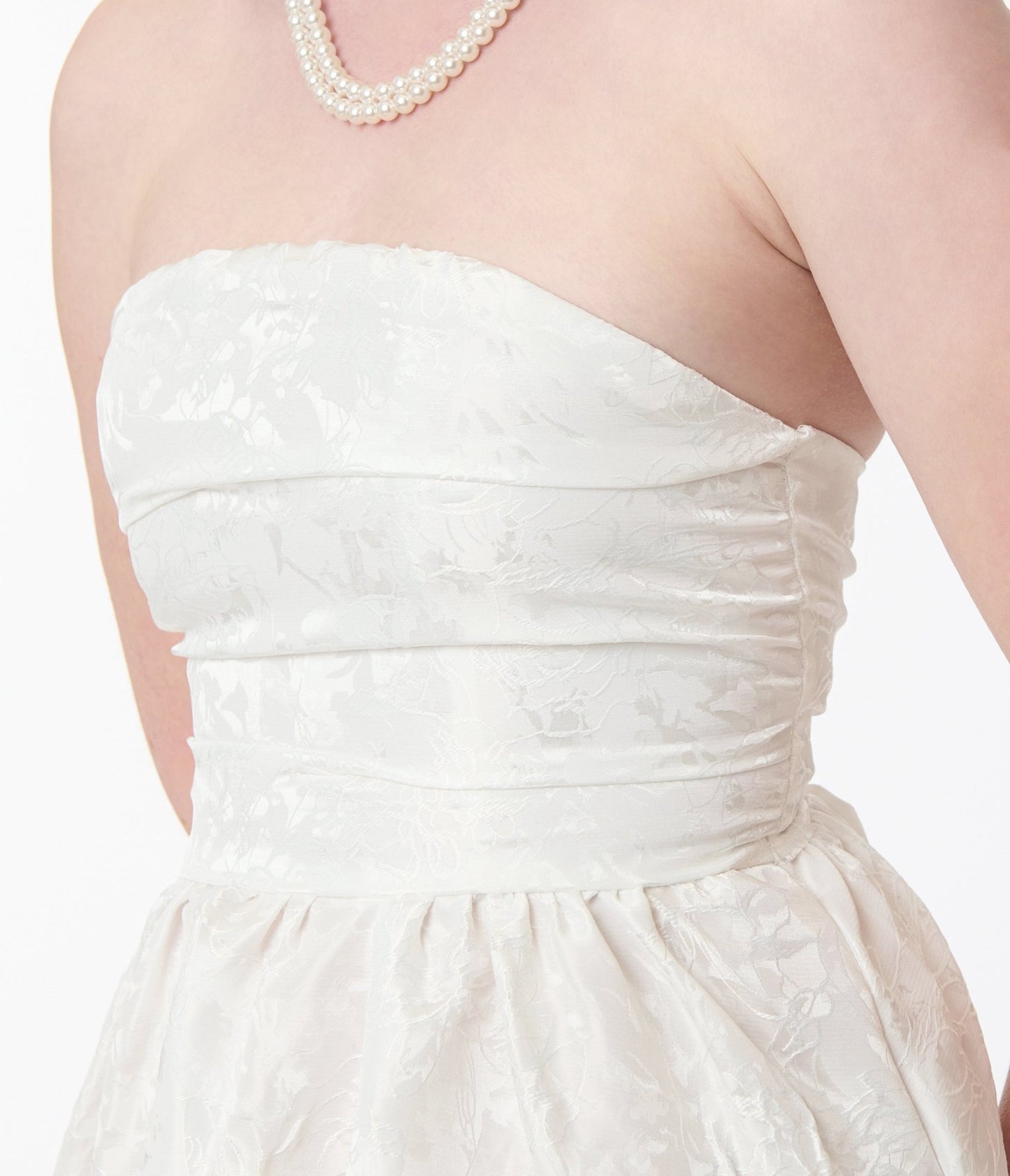 White Satin Jacquard Bandeau Midi Dress - Unique Vintage - Womens, DRESSES, MIDI