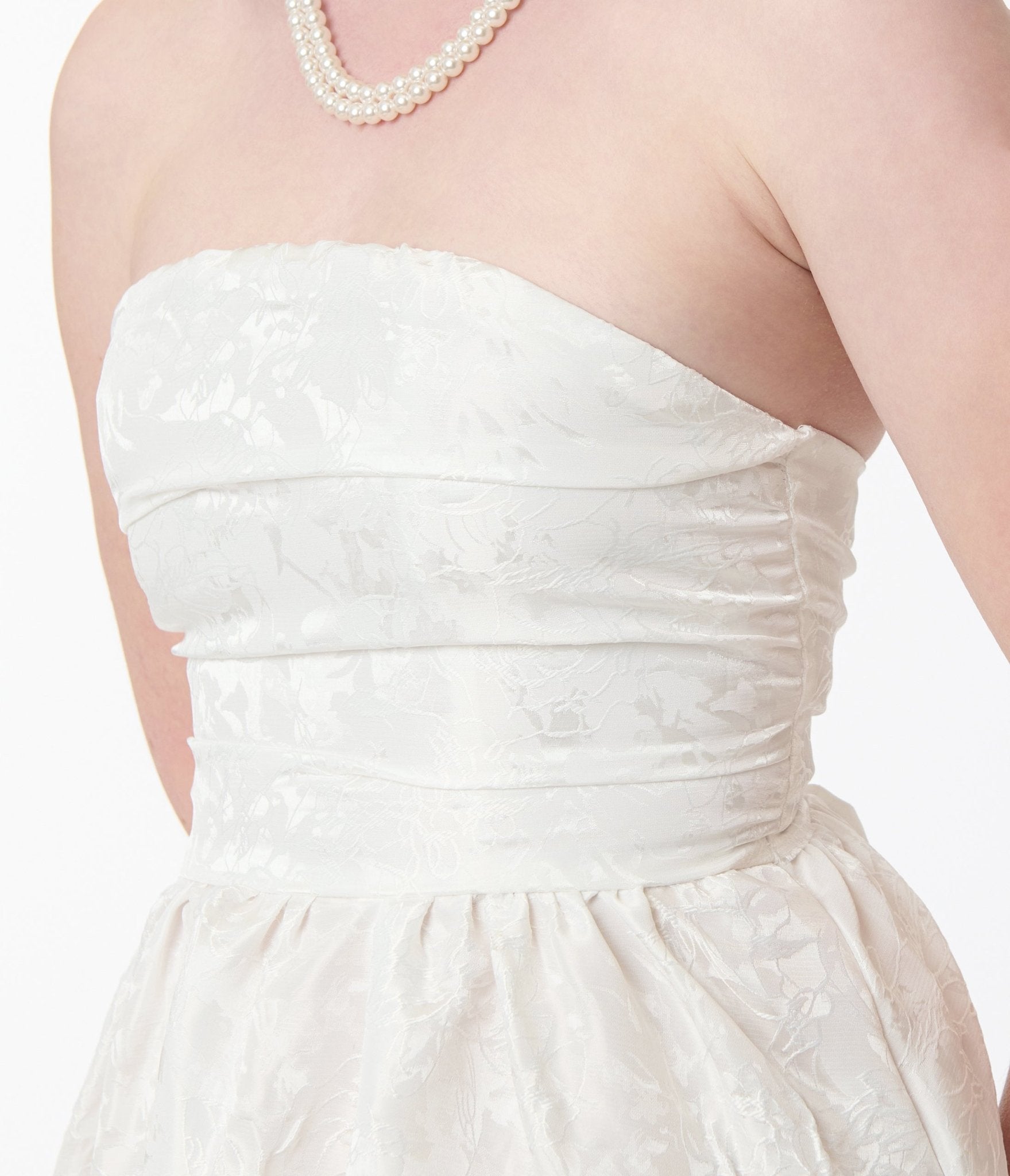 White Satin Jacquard Bandeau Midi Dress - Unique Vintage - Womens, DRESSES, MIDI