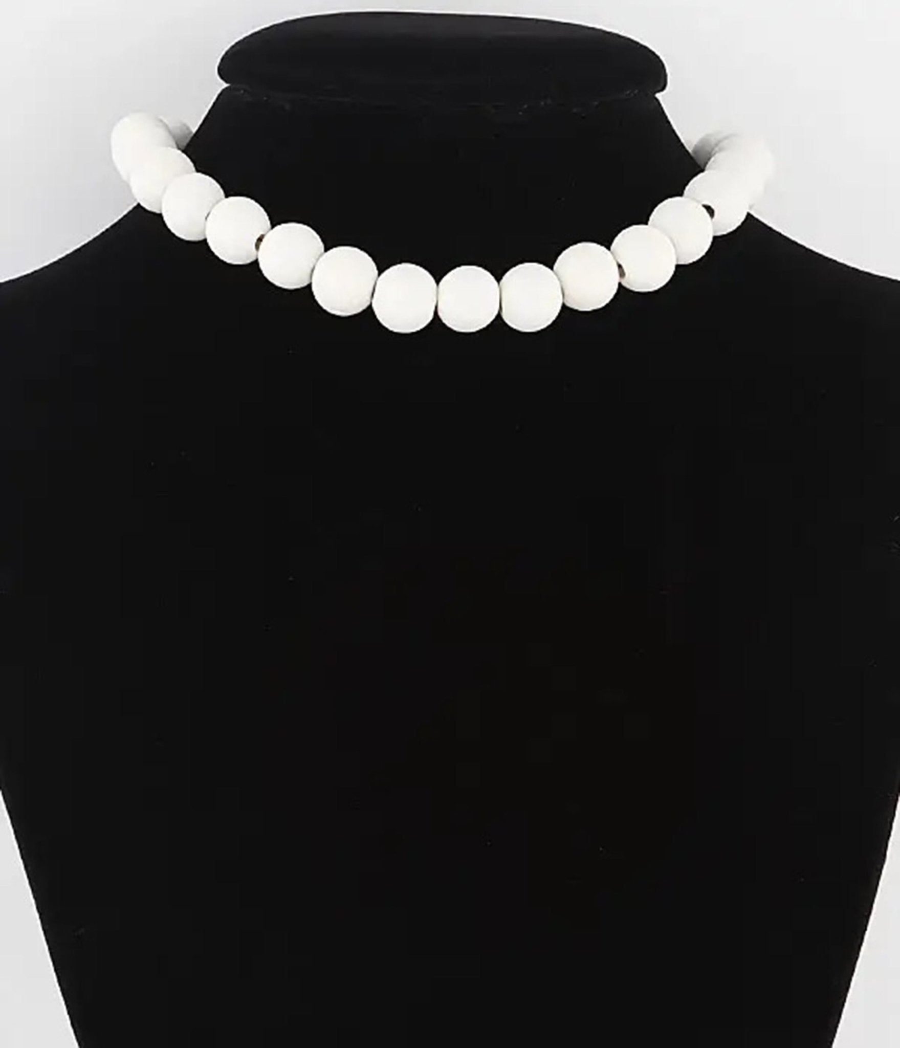 White Solid Beaded Choker Necklace - Unique Vintage - Womens, ACCESSORIES, JEWELRY