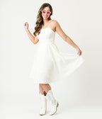 White Tea Length Fit & Flare Dress - Unique Vintage - Womens, DRESSES, FIT AND FLARE