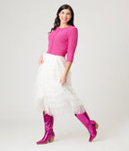 White Tiered Tulle Romantic Ruffles Midi Skirt - Unique Vintage - Womens, BOTTOMS, SKIRTS