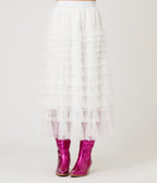 White Tiered Tulle Romantic Ruffles Midi Skirt - Unique Vintage - Womens, BOTTOMS, SKIRTS