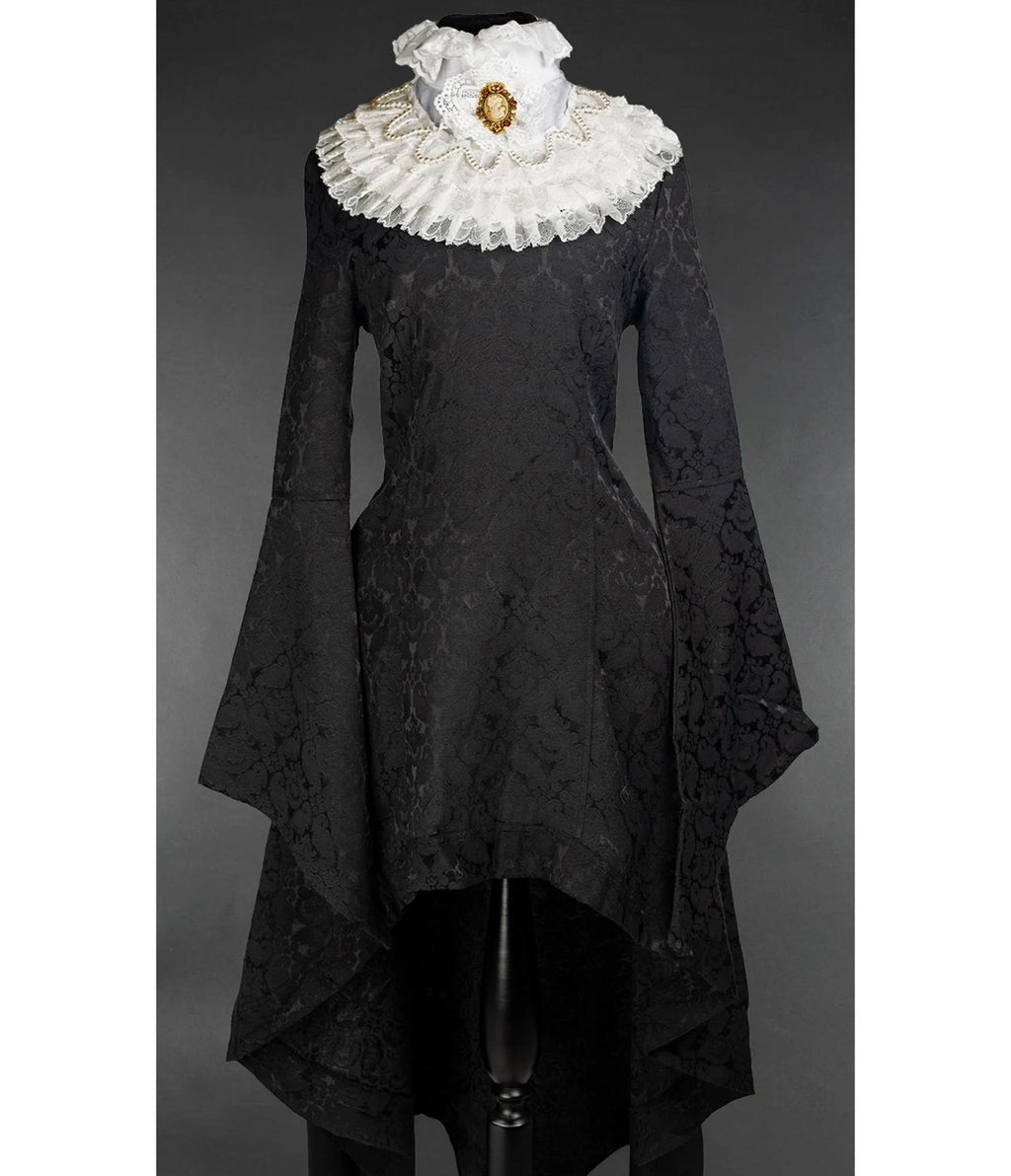 White Victorian Lace Ruffle & Pearl Cameo Collar - Unique Vintage - Scarves