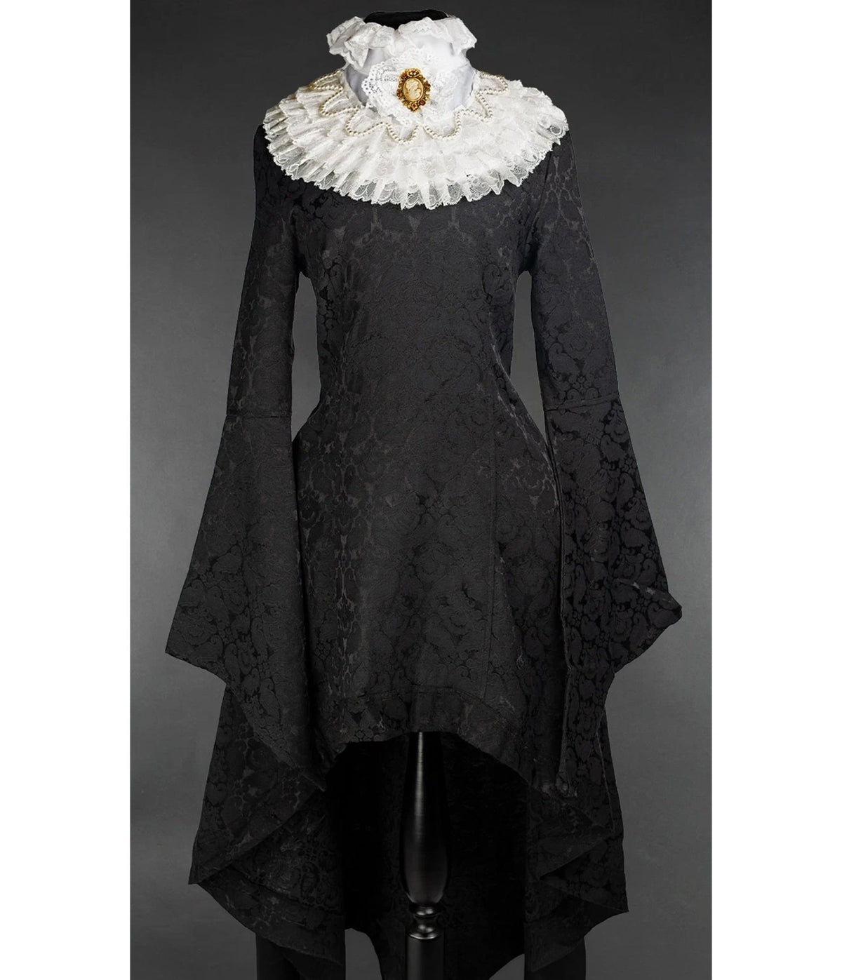 White Victorian Lace Ruffle & Pearl Cameo Collar - Unique Vintage - Scarves