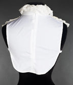 White Victorian Lace Ruffle & Pearl Cameo Collar - Unique Vintage - Scarves