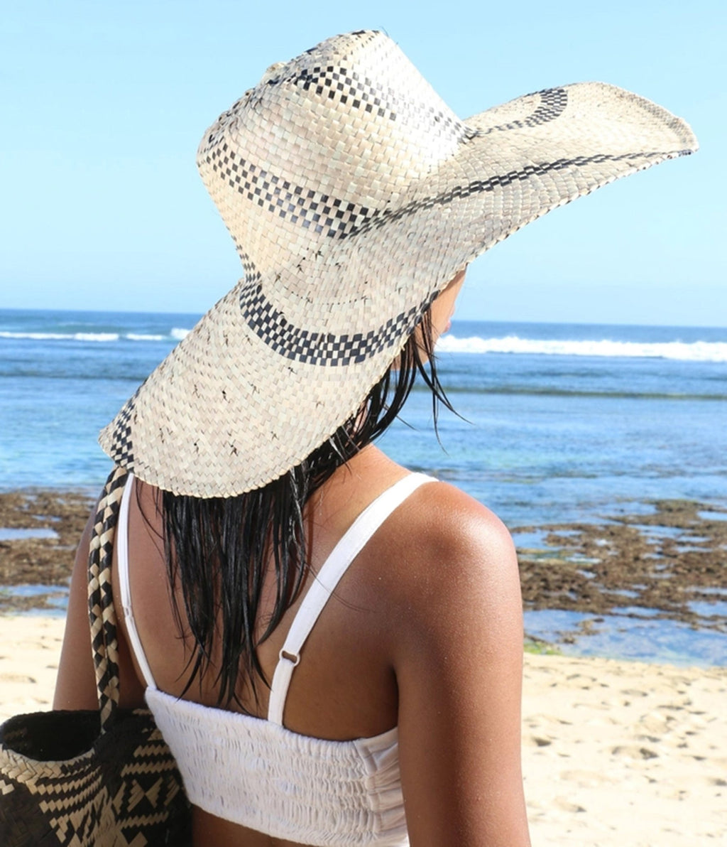 Wide Brim Spiral Straw Hat - Unique Vintage - Womens, ACCESSORIES, HATS