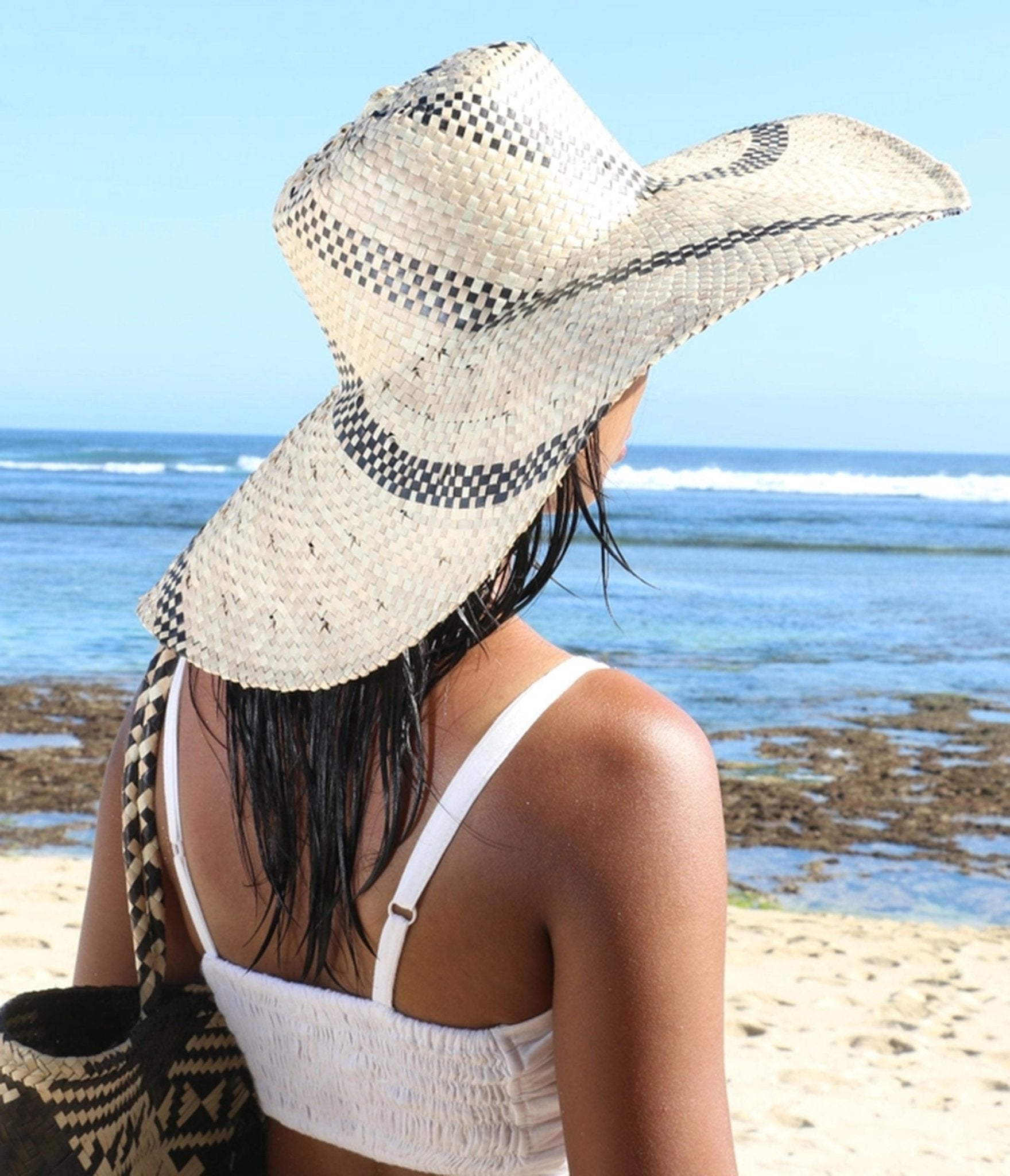 Wide Brim Spiral Straw Hat - Unique Vintage - Womens, ACCESSORIES, HATS