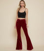Wine Corduroy Flared Distressed Hem Pants