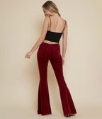 Wine Corduroy Flared Distressed Hem Pants - Unique Vintage - Womens, BOTTOMS, PANTS